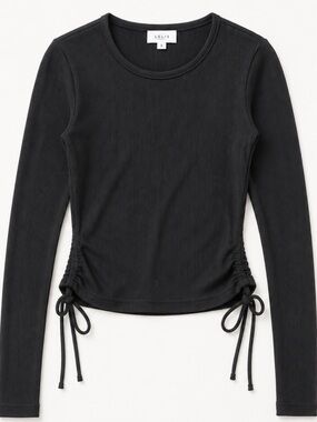 Le Lis Black Ribbed Open-Back Ruched Tie Long Sleeve Top S